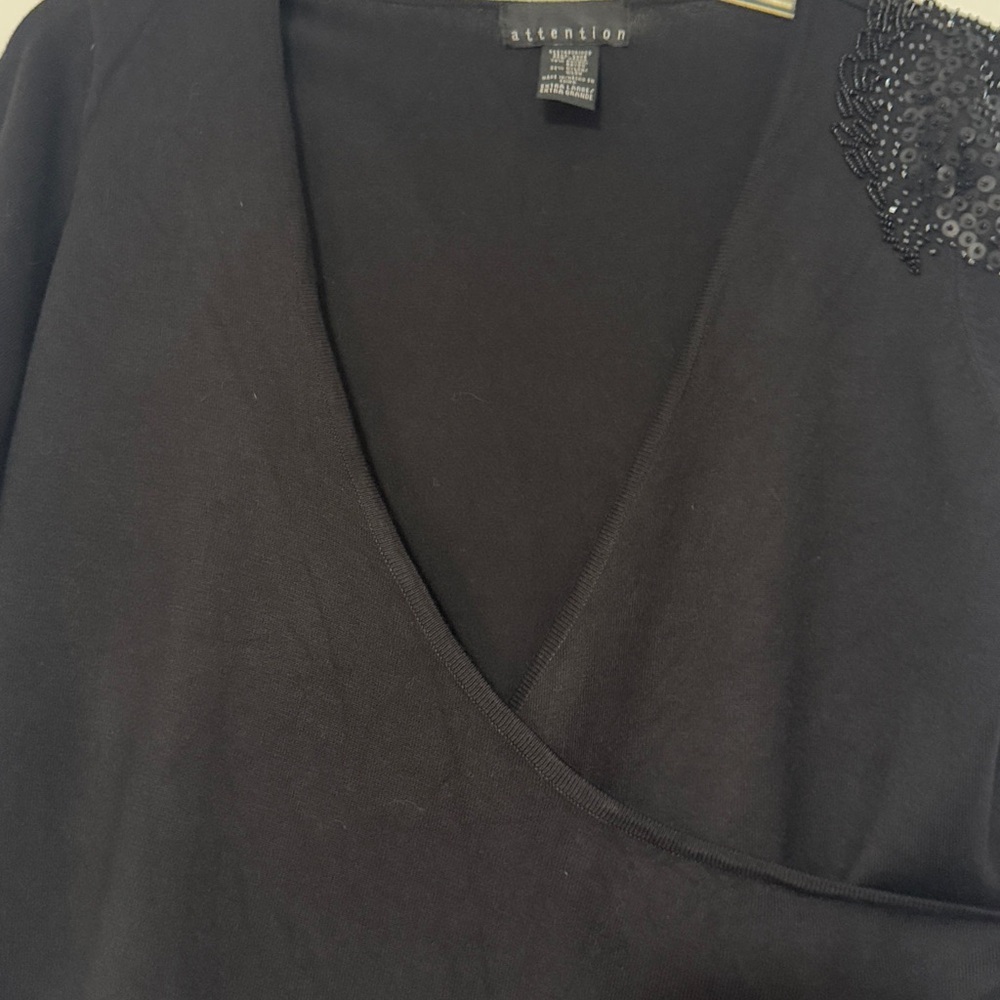 Attention Black Sweater with Beaded Accent on Shoulder. Size XL